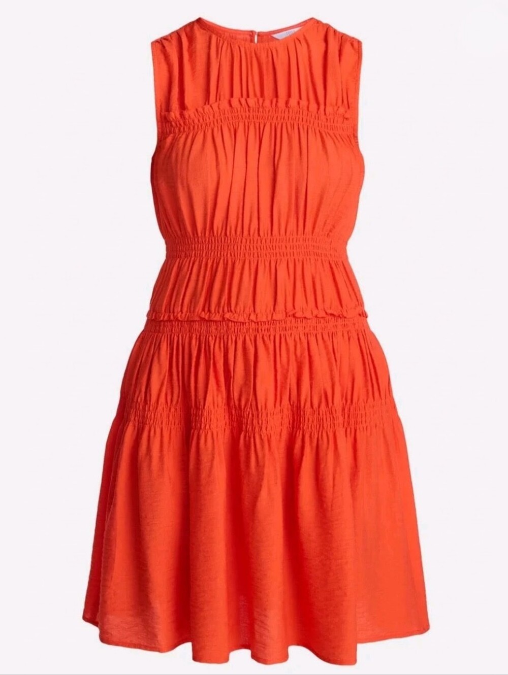 Smocked Sleeveless Mini Dress Orange Lava Size XS Women's